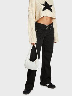 Y2K Edikted Sia Low Rise Cargo Pants Black Womens Sz Small GenZ Utility Goth $92